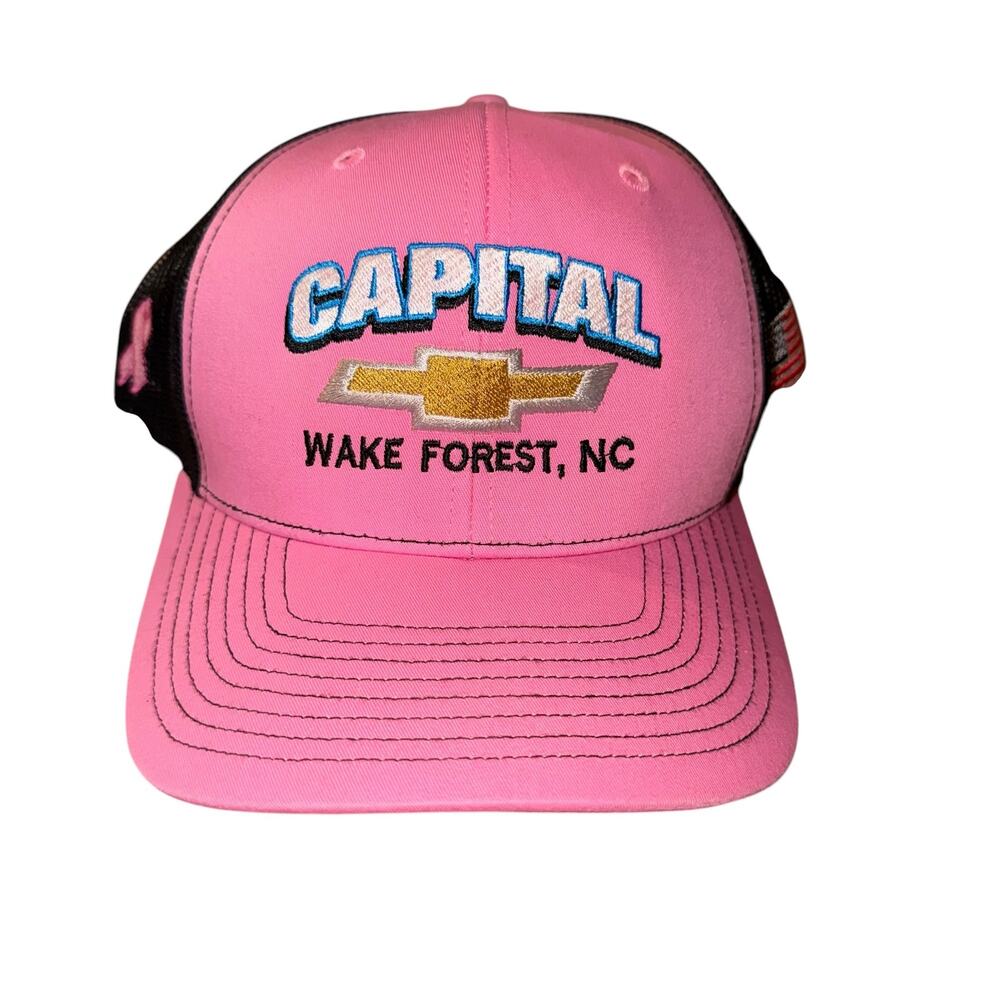Capital Chevrolet Wake Forest NC Pink Black Mesh Breast Cancer Snapback Cap EUC